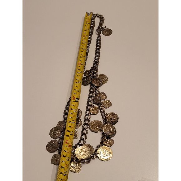 Vintage Multichain Brass Necklace DOMINICAN REPUBLIC JAMAICA coins collectible - Picture 9 of 9